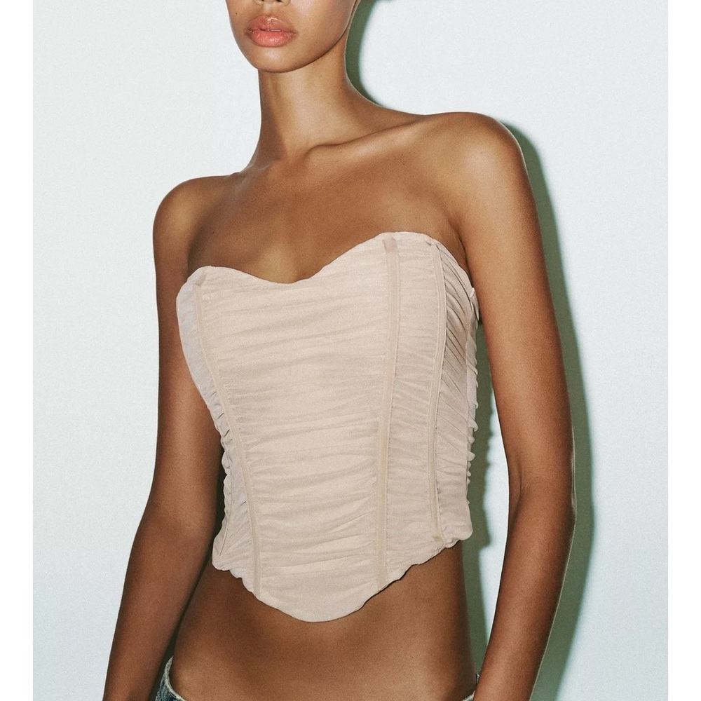 ZARA GATHERED TULLE CORSET BALLERINA TOP S NWT